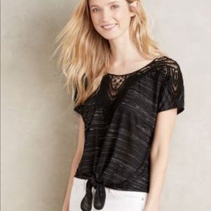 Anthropologie EVERLEIGH tie front crochet top NWT